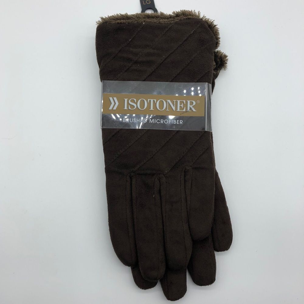 Isotoner Brushed Microfiber Gloves Brown Womens Large NWT